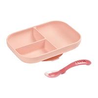 Silicone Suction Divided Plate & Spoon - Pink